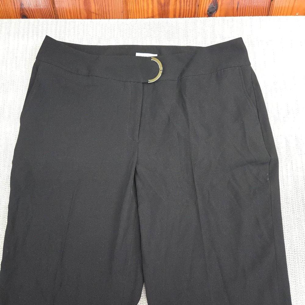 Calvin Klein Pants Womens 14 Black Wide Leg Dress Trousers D-Ring Waist Work - Picture 3 of 10
